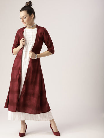 Libas Women White Striped Layered Maxi Dress