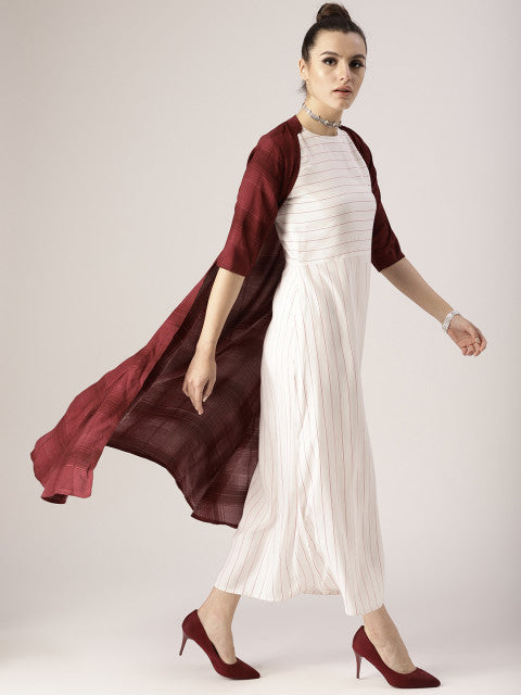 Libas Women White Striped Layered Maxi Dress