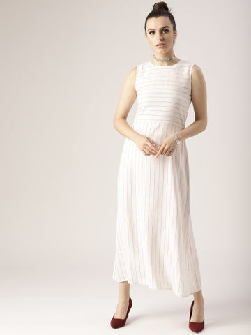 Libas Women White Striped Layered Maxi Dress